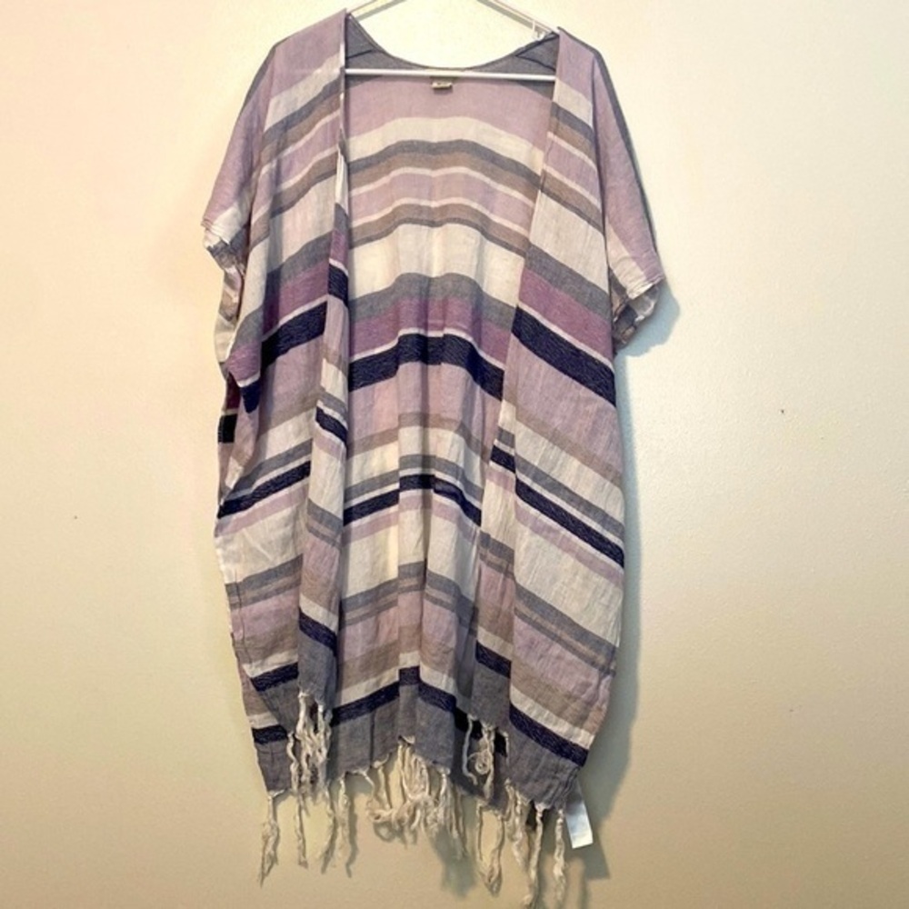 ARIAT Serape Melody Kimono purple blue white striped boho tassels one size
